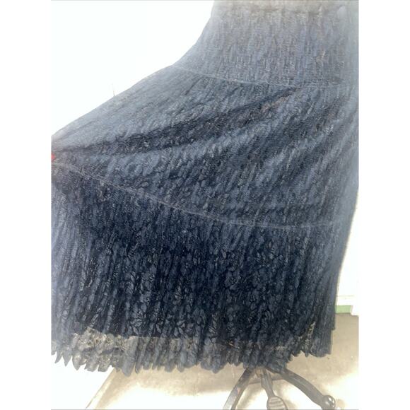80s D.D. Cooper Maxi Boho Pull On Skirt Sz M/L Bohemian Lace Layered Tiered - Picture 2 of 8
